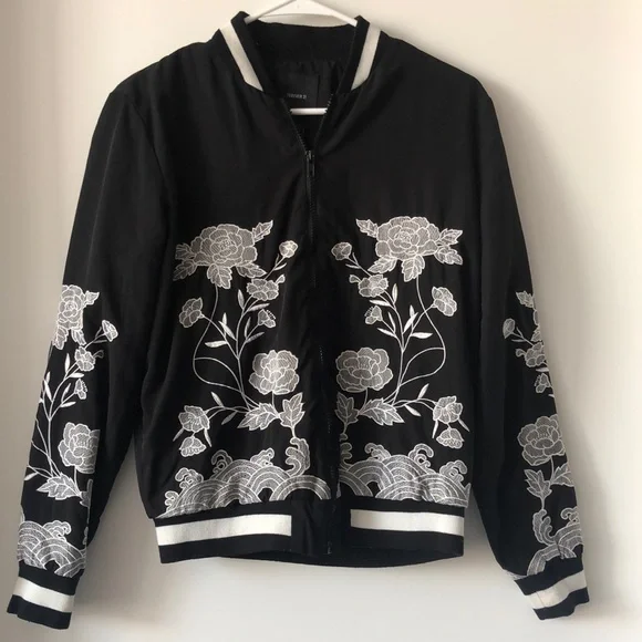 Forever 21 Jackets Coats Floral Embroidered Bomber Jacket